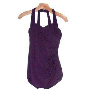 Lands End One Piece Swimsuit Dark Purple Sz. 6 Draping Ruched Tummy Control
